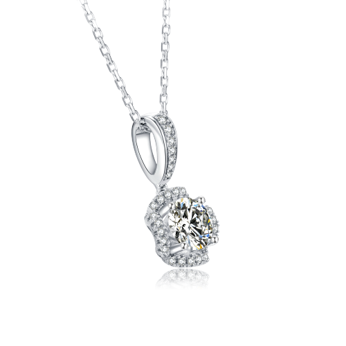 Vintage Luxury 925 Sterling Silver Large Moissanite Diamond Pendant Engagement Round Gemstone Setting Wedding Party Necklace